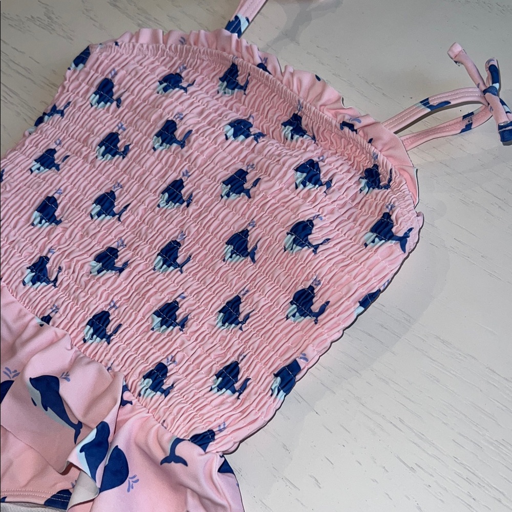 Rufflebutts Pink Whale Ruched One Piece Swimsuit 4T - Picture 4 of 5